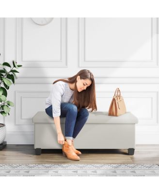 43 Inch Ottoman Storage Bench with Storage Bins - Leatherette or Linen Finish