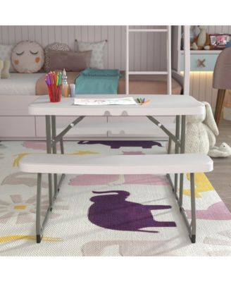 Aryka Kid'S Easy Fold Waterproof, Stain And Impact Resistant Plastic Picnic Table With Benches And Steel Tube Frame