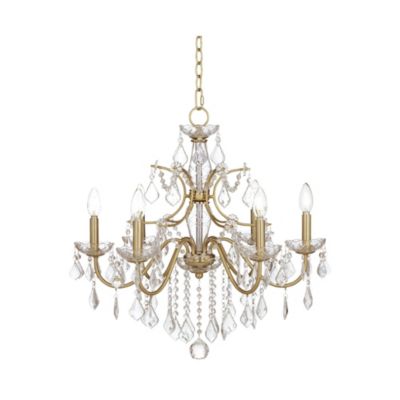Magrite Gold Hanging Chandelier Lighting 26 1/2" Wide French Clear Crystal Curved Arm 6-Light Fixture Dining Room House Foyer Entryway Kitchen Bedroom Living Room High Ceilings