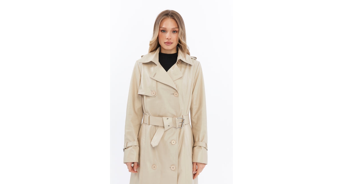 Furniq Uk Women's Genuine Leather Trench Coat,- Beige