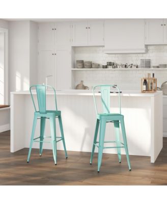 Sabine Metal Indoor-Outdoor Barstool With Vertical Slat Back And Integrated Footrest