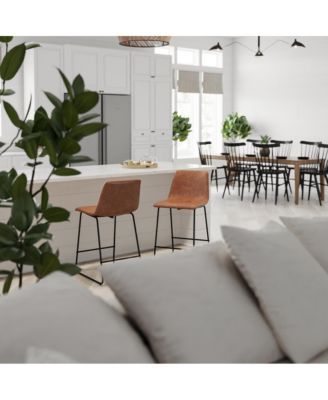 24 Inch Faux Counter Height Bucket Seat Stools, Set Of 2