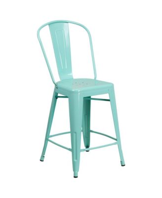 Stella 24" Metal Indoor-Outdoor Counter Stool With Vertical Slat Back And Integrated Footrest