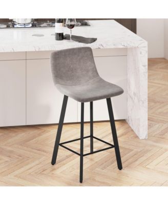 Oretha Set Of 2 Modern Upholstered Stools With Contoured, Low Back Bucket Seats And Iron Frames