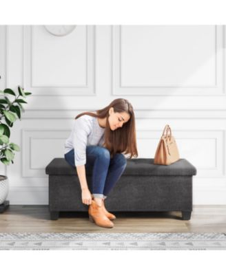 43 Inch Ottoman Storage Bench with Storage Bins - Leatherette or Linen Finish