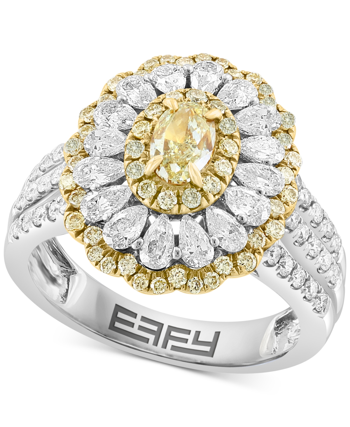 Effy Collection Effy White Diamond (7/8 Ct. T.w.) & Yellow Diamond (3/4 Ct. T.w.) Flower Halo Ring In 14k Two-tone G In 14k Two Tone Gold