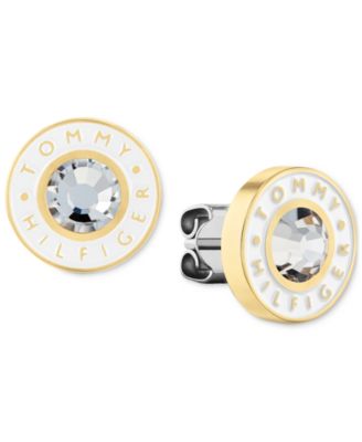 Tommy Hilfiger - Gold-Tone White Enamel Stud Earrings