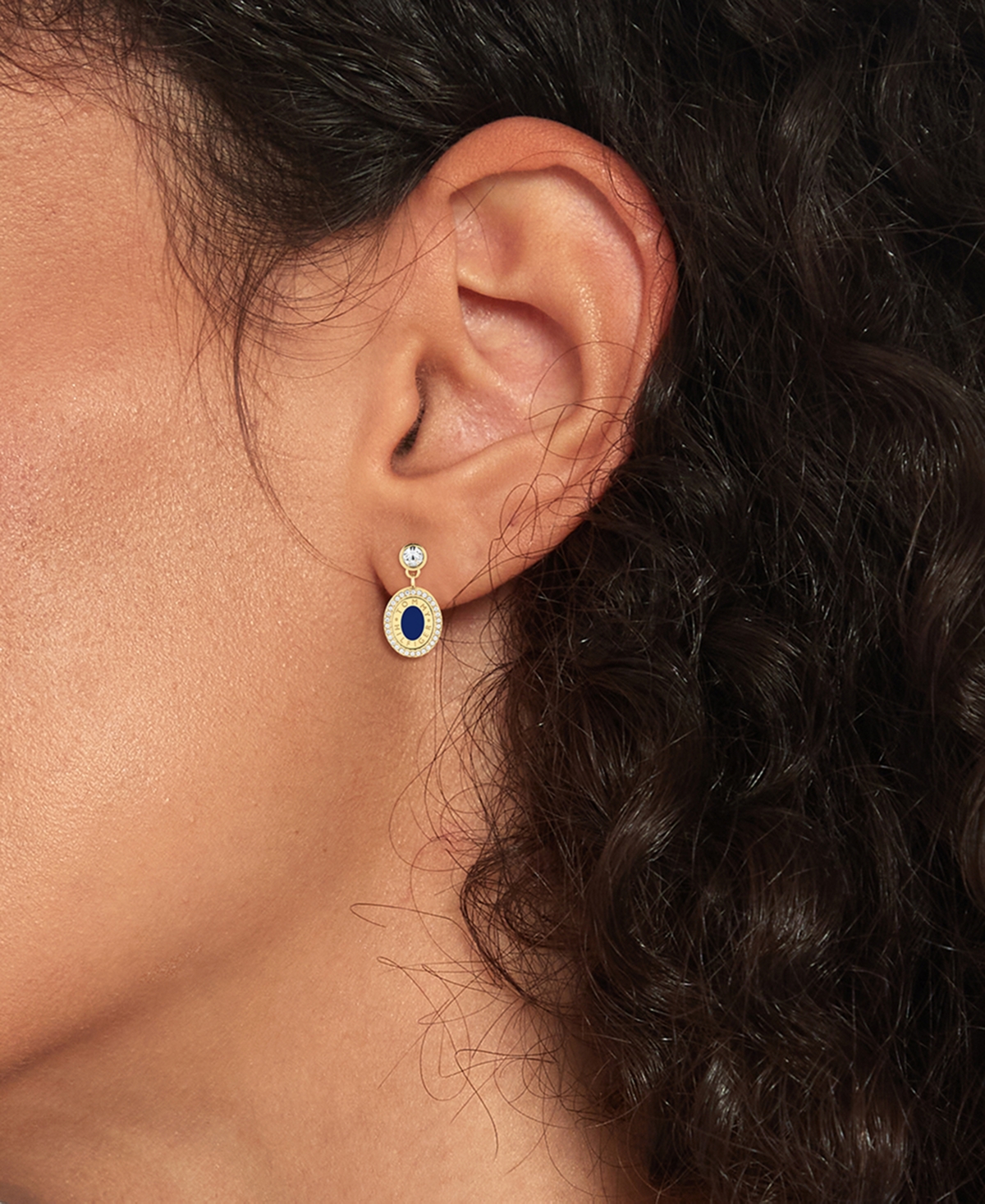 Shop Tommy Hilfiger Gold-tone Blue & Crystal Oval Drop Earrings