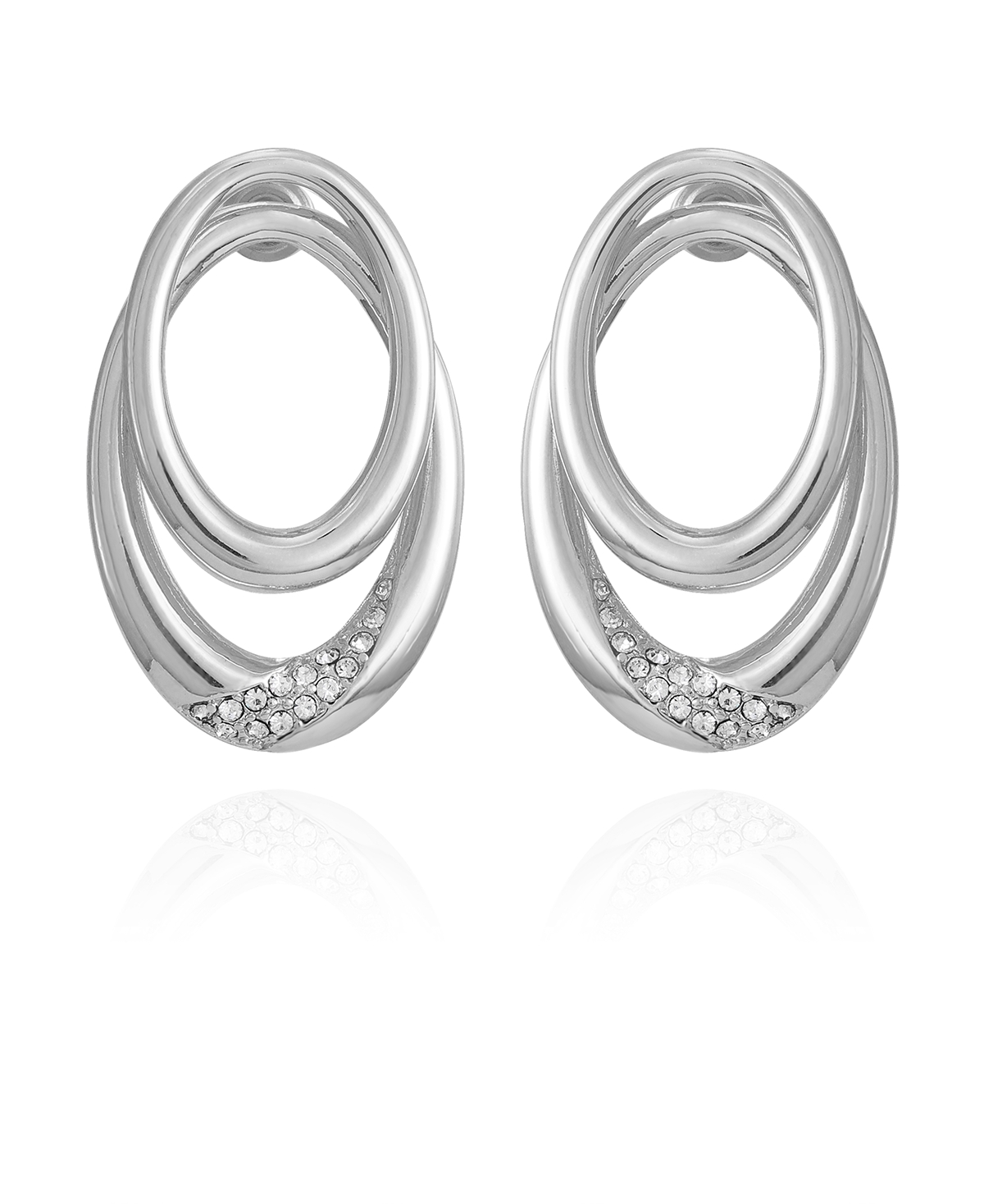 Silver-Tone Glass Stone Double Hoop Earrings - Silver