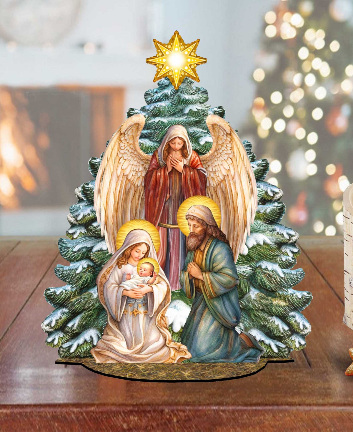Nativity Scene with Christmas Tree Holiday Village 12" Table Decoration G.DeBrekht - Multi Color