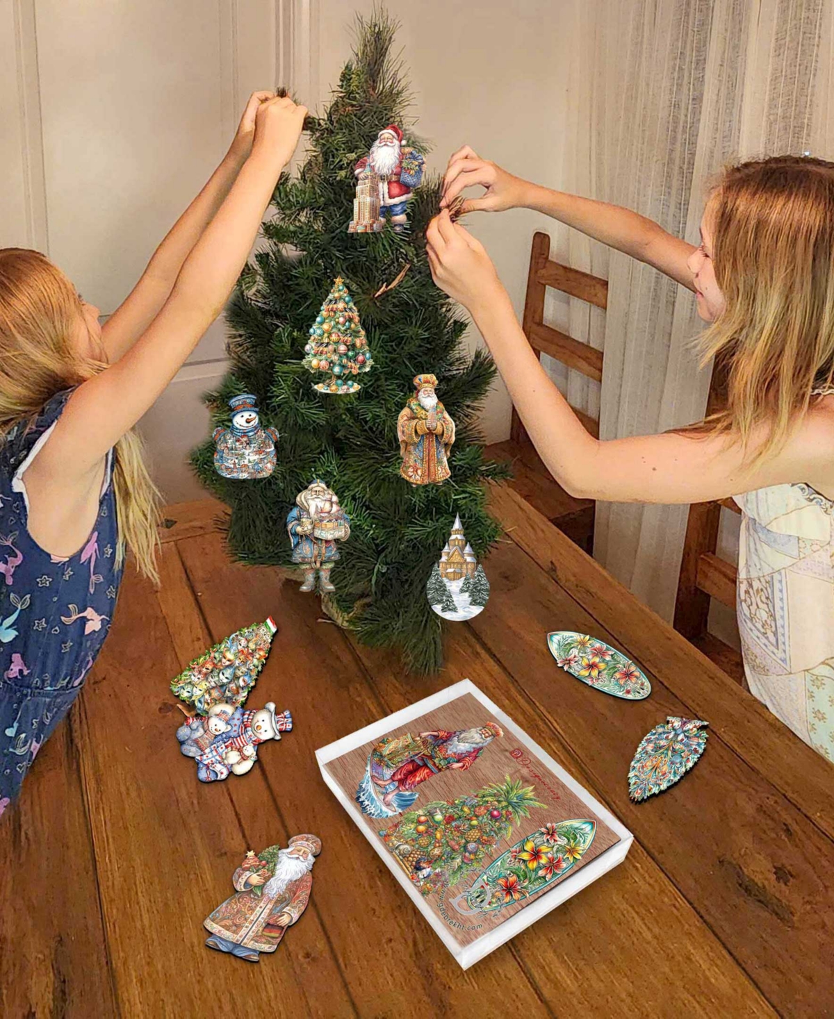 Designocracy Traveling Santa Wooden Ornaments Set Of 3 By G.debrekht In Multi Color