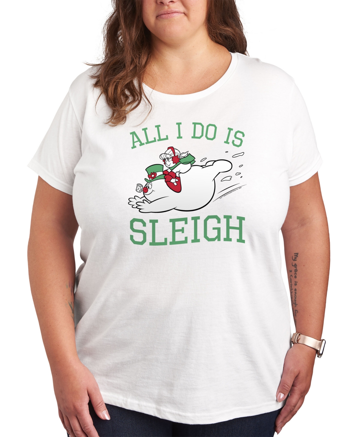 Air Waves Trendy Plus Size Frosty The Snowman Graphic T-shirt In White