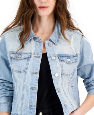 Juniors' Long-Sleeve Denim Trucker Jacket