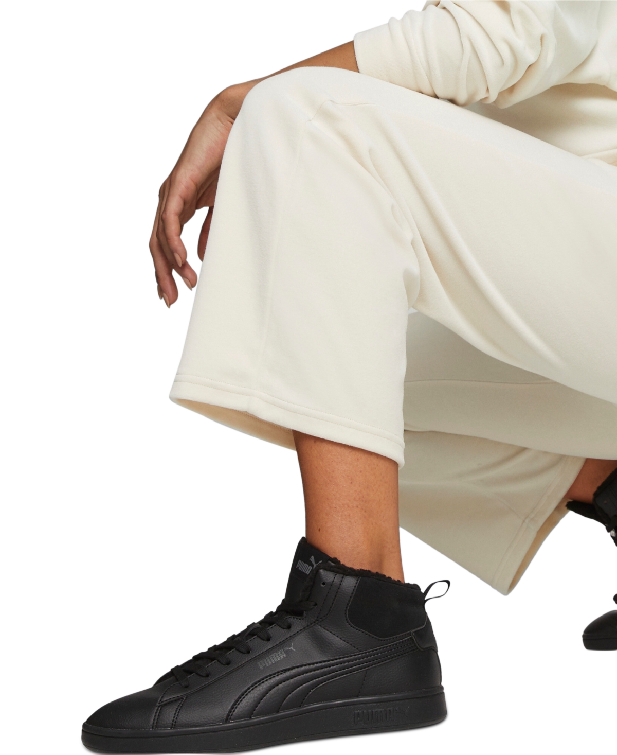 Shop Puma Women's Essential Elevated Velour Straight-leg Sweatpants In  Black