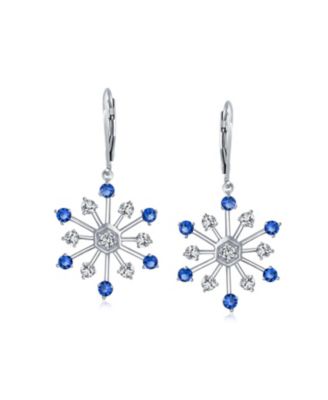 Frozen Winter Holiday Party Snowflake Dangle Drop Earrings For Ice Blue Cubic Zirconia CZ