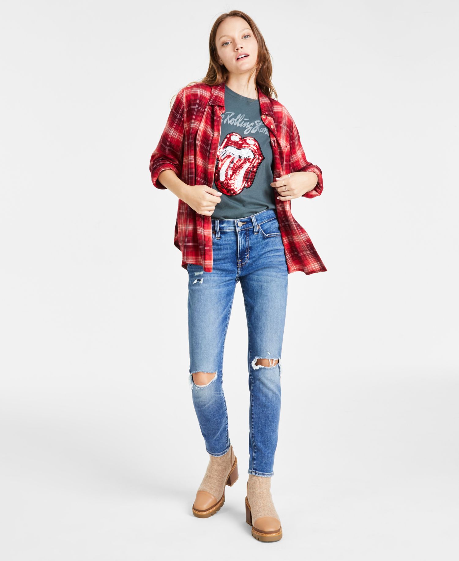 Women's Ava Mid-Rise Ripped Skinny Jeans