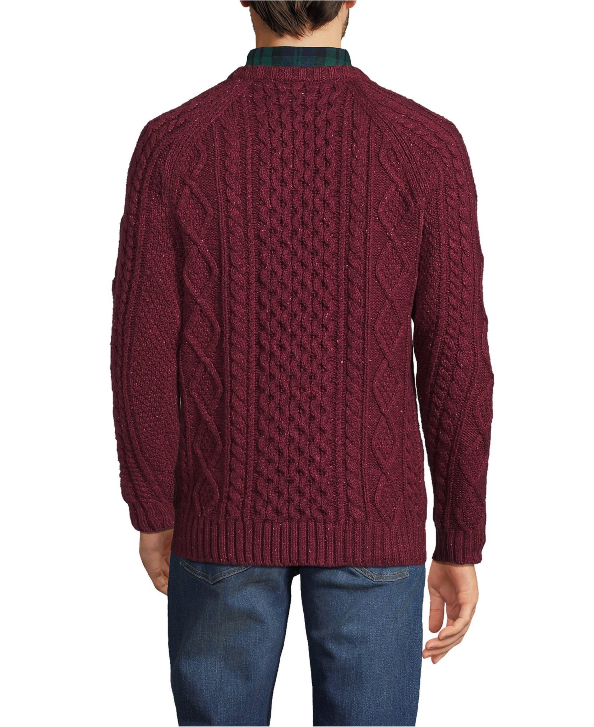 Lands' End Big & Tall Cotton Blend Aran Cable Crew Neck Sweater