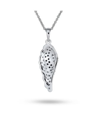 Two Tone Pave Black White Cubic Zirconia CZ Spiritual Guardian Angel Wing Feather Dangle Pendant Necklace For Women For Teen