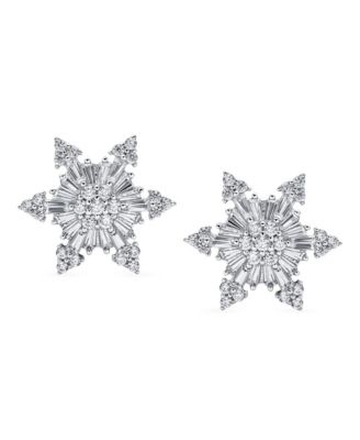Holiday Party Art Deco Style Christmas Frozen Winter Cubic Zirconia Encrusted CZ Snowflake Stud Earrings Sterling Silver