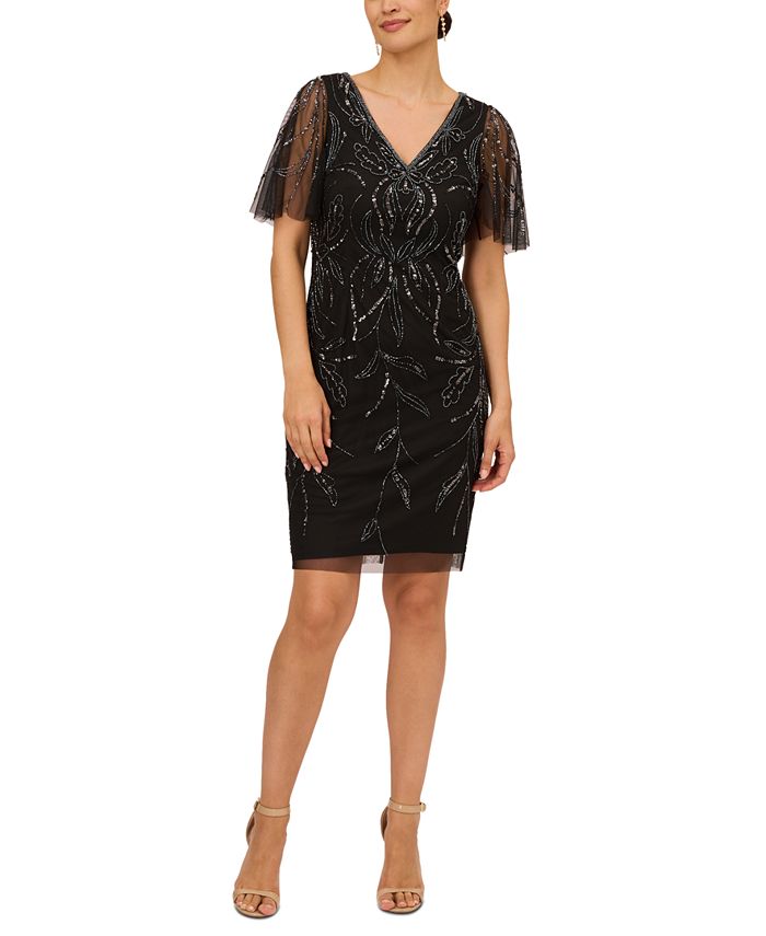 Papell Studio Women s Embellished Flutter Sleeve Dress Macy s