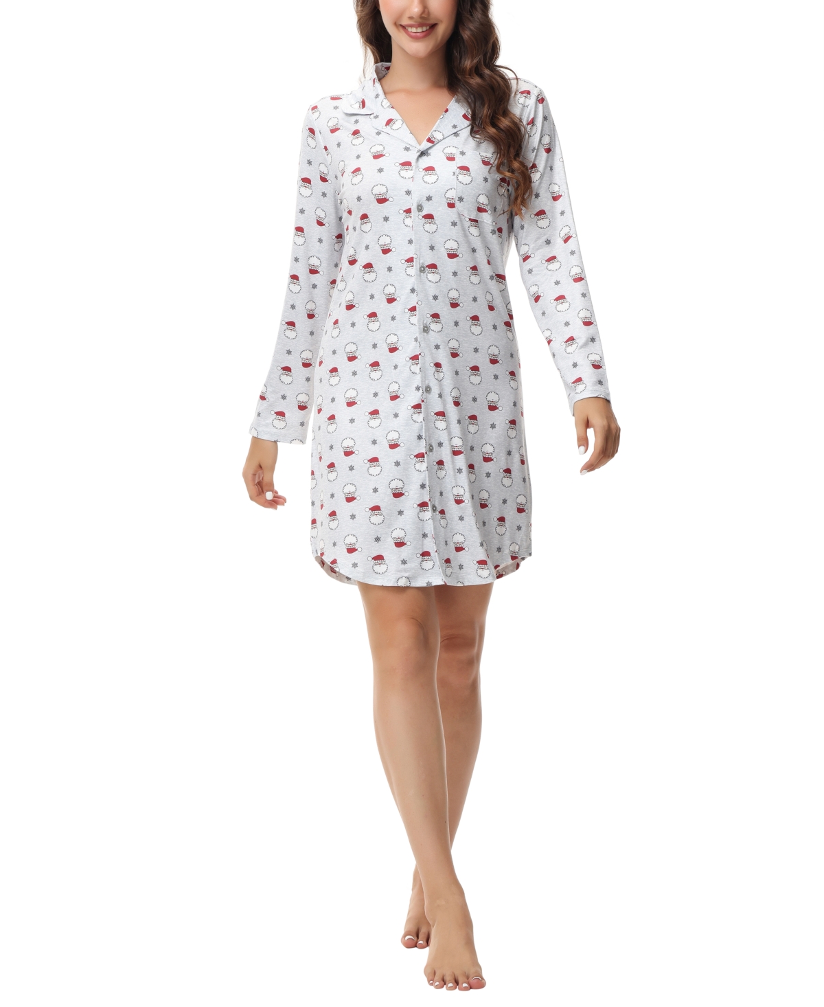 Ink+Ivy Women's Long Sleeve Notch Collar Sleepshirt Nightgown