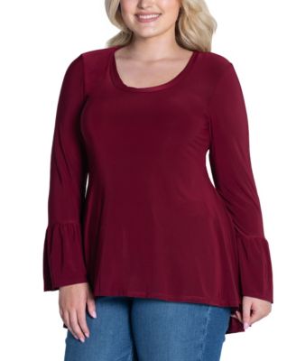 Plus Size Long Bell Sleeve High Low Tunic Top