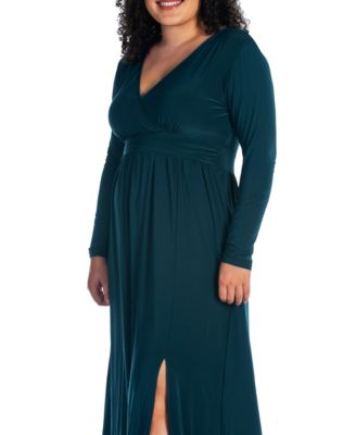 Plus Size Long Sleeve V-neck Maxi Dress
