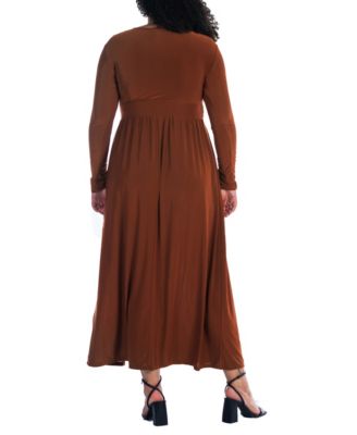 Plus Size Long Sleeve V-neck Maxi Dress