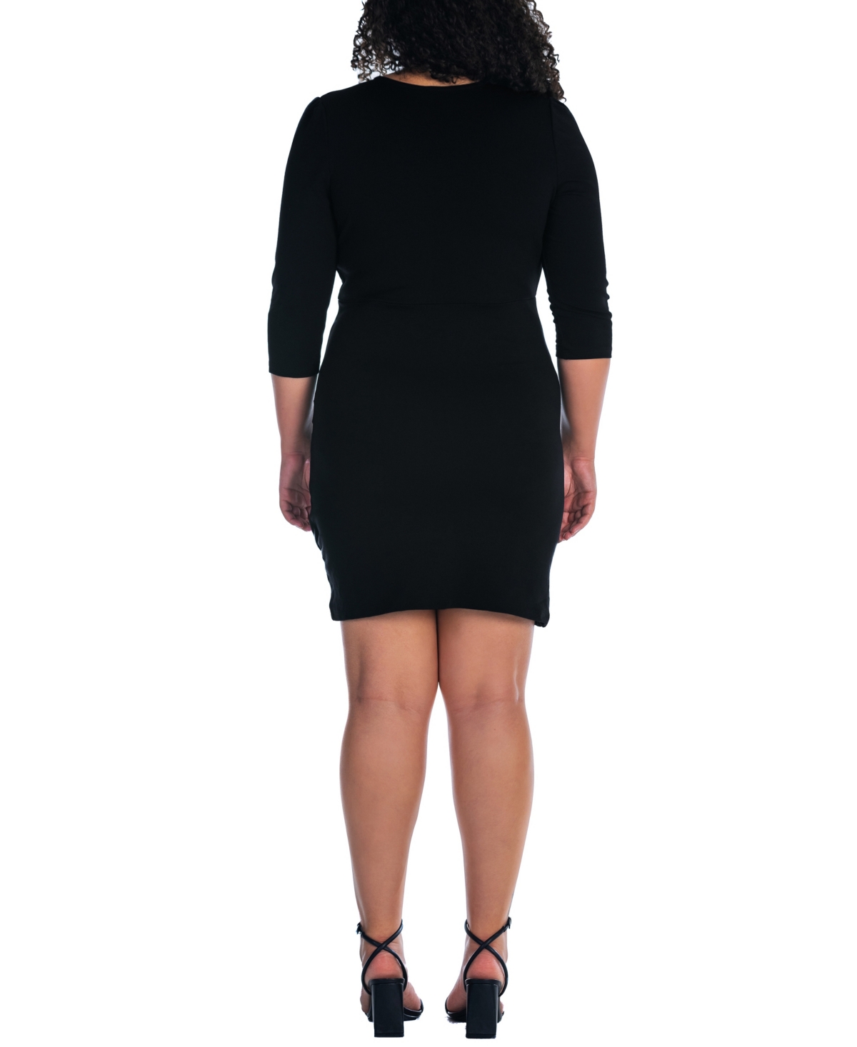 24seven Comfort Apparel Plus Size V-neck 3/4 Sleeve Cocktail Dress