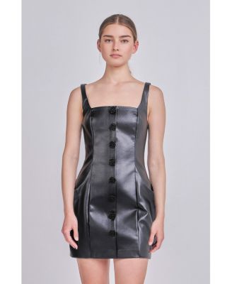 Women's Faux Leather Buttoned Mini Dress