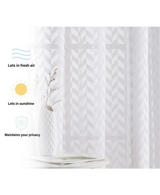 Herringbone Thick Semi Sheer Premium Rod Pocket Window Curtain Panels for Bedroom & Living Room - Set of 2