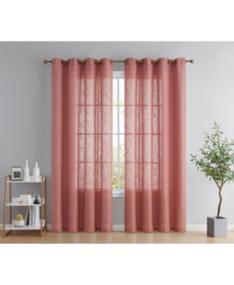 Abbey Faux Linen Textured Semi Sheer Privacy Sun Light Filtering Transparent Window Grommet Curtain Panels, Set of 2
