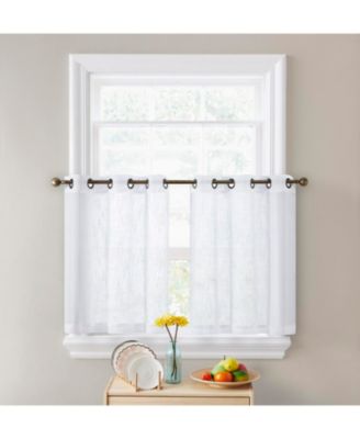 Abbey Faux Linen Textured Semi Sheer Privacy Light Filtering Transparent Grommet Short Thick Cafe Curtain Tiers for Small Windows, Set of 2