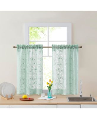 Joyce Lace Sheer Kitchen Cafe Curtain Tiers for Small Windows, Kitchen & Bathroom - 30 W x 36 L Inch (Pair)
