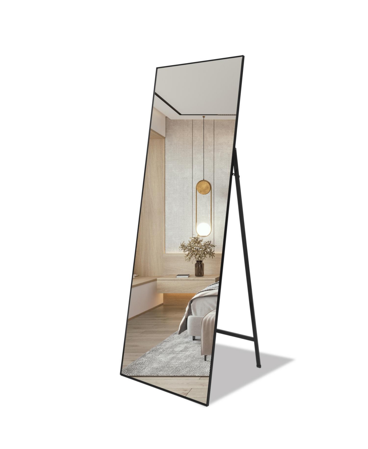 Full Length Mirror Standing 65"X22" For Bedroom With Aluminum Frame, Large Full Body - Black
