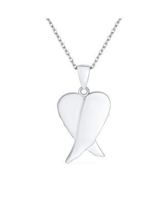 Love Created White Synthetic Opal Inlay Spiritual Guardian Angel Wings Feather Necklace Pendant Sterling Silver