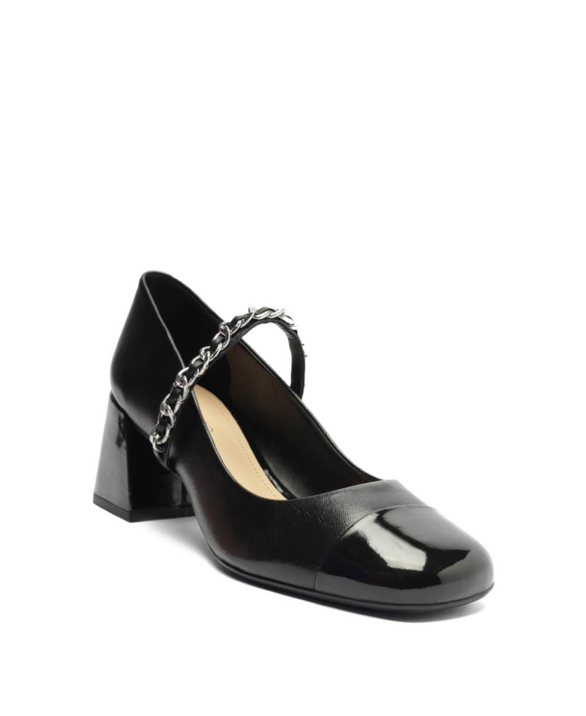 Arezzo Women's Elizabeth Chain Strap Mid Block Heel Pumps - Black - Leather