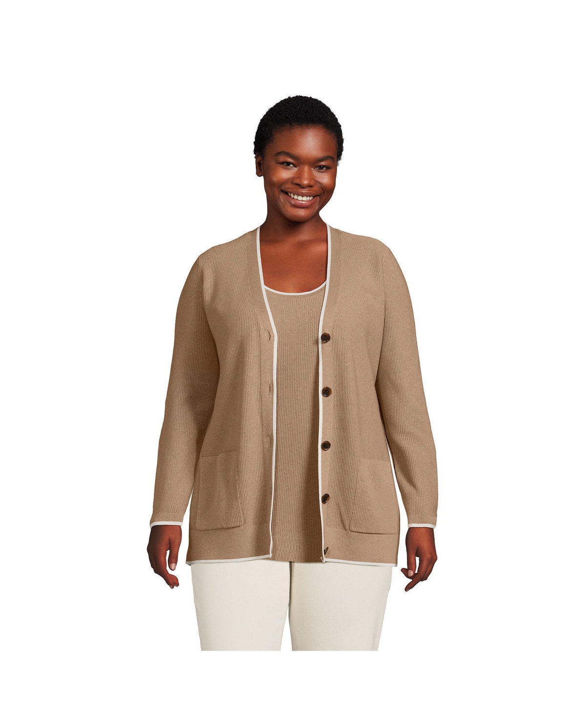Lands End Women s Plus Size Fine Gauge Cotton Cardigan And Tank