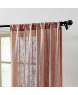 Linda Faux Linen Textured Semi Sheer Privacy Light Filtering Transparent Window Rod Pocket Thick Curtains Drapery Panels, Set of 2
