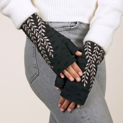 Women s Artisan Crafted Fleece Lined Trellis Fingerless Jersey Gloves
