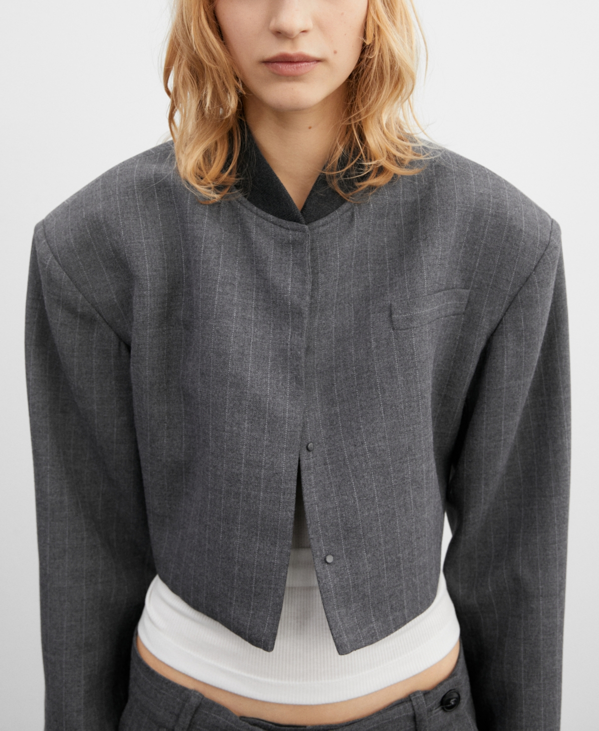 Shop Mango Women's Padded Shoulder Jacket In Gray