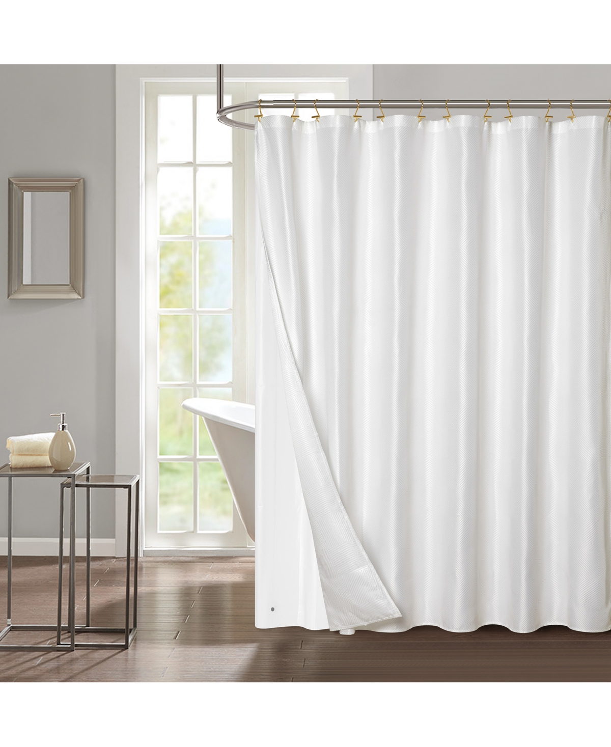 White Diamond Texture 14 Pc Shower Curtain Set - White