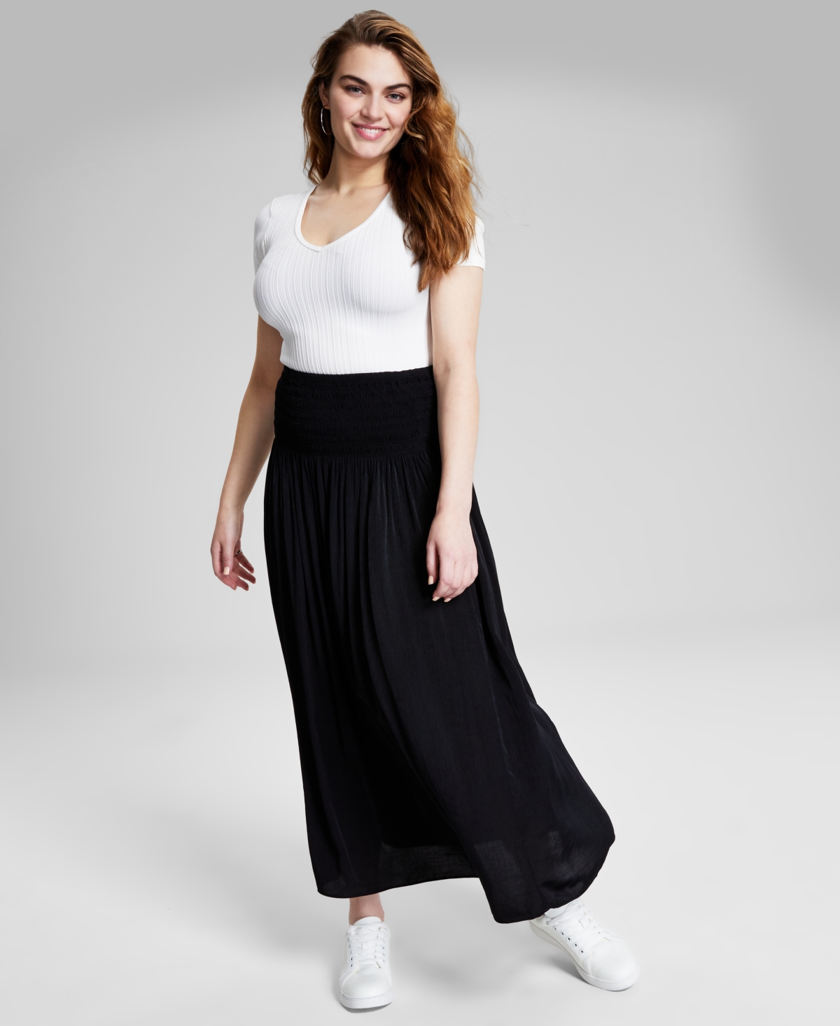 Women's Smocked Waist Maxi Skirt - White