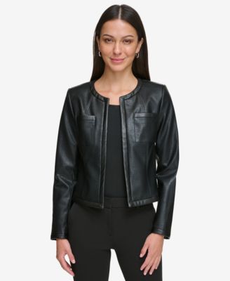 Faux leather open front jacket hotsell