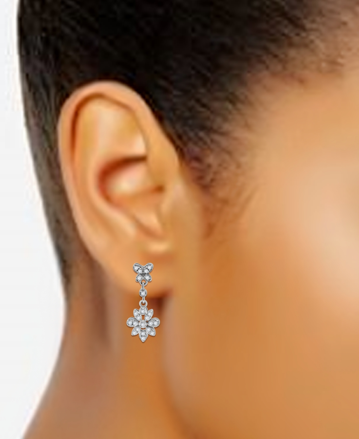 GIANI BERNINI CUBIC ZIRCONIA FLOWER DROP EARRINGS IN STERLING SILVER, CREATED FOR MACY'S 