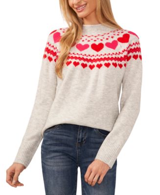 CeCe Women's Heart Fair Isle Funnel Neck Sweater - Macy's