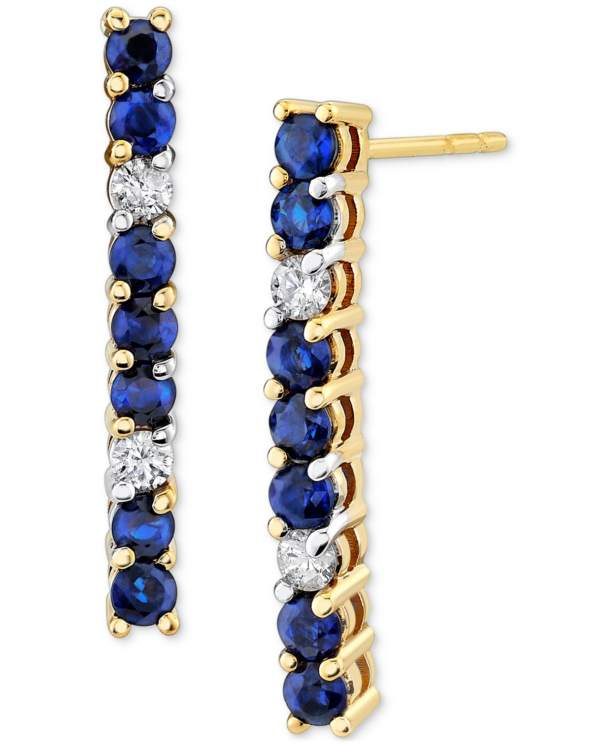 Macy's Sapphire (7/8 Ct. T.w.) & Diamond (1/8 Ct. T.w.) Linear Drop Earrings In 14k Gold