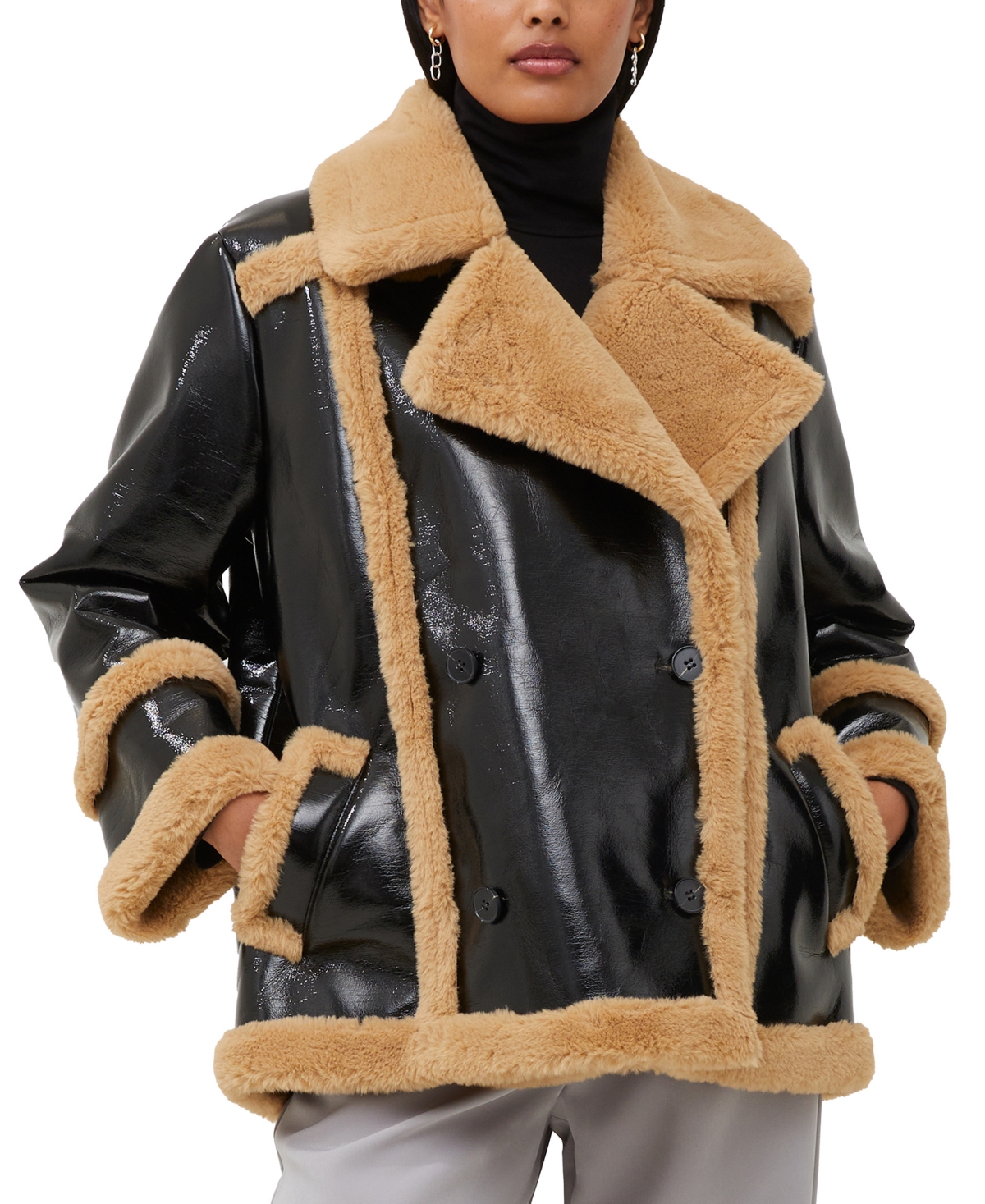 Shop French Connection Women's Filpa Faux-fur Sheraling Coat In Black Multi