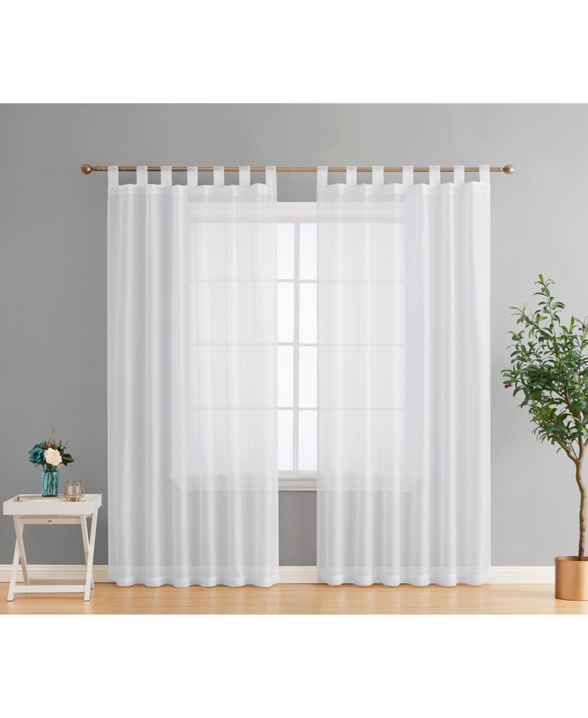 Addison Semi Sheer Light Filtering Transparent Tab Top Lightweight Window Curtains Drapery Panels for Bedroom & Living Room, 2 Panels - White