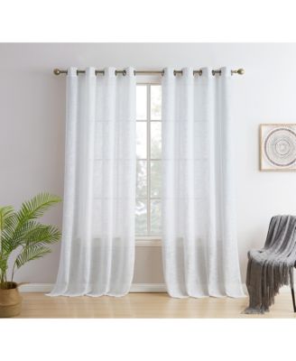 Madison Faux Linen Textured Semi Sheer Privacy Sun Light Filtering Transparent Window Grommet Long Thick Curtains Panels, Set of 2